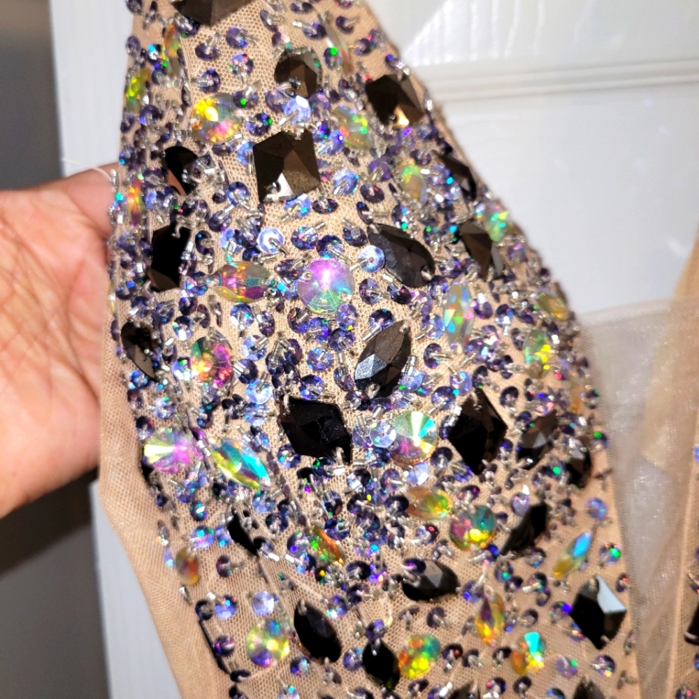 Glamorous Tan Fabric with Sparkling Gems